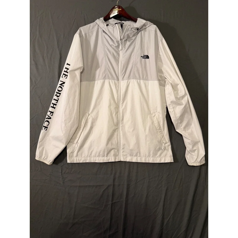 The North Face Mens XXL Cyclone Windbreaker Jacket White Grey Colorblock Logo